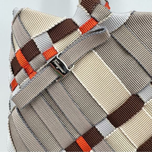 Salvatore Ferragamo woven plaid fabric leather grosgrain ribbon tote handbag - Picture 11 of 16